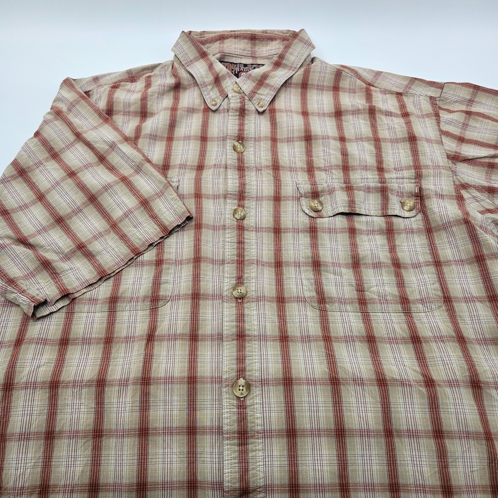 DULUTH Trading Co Men XL Plaid Bamboo Rayon Blend Vented Short Sleeve Shirt